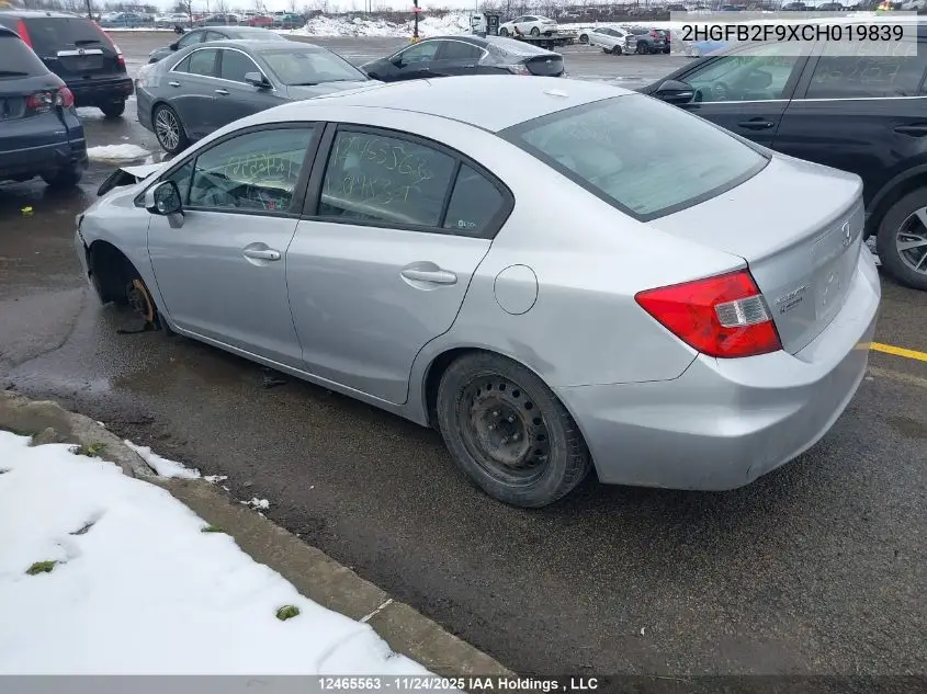 2HGFB2F9XCH019839 2012 Honda Civic