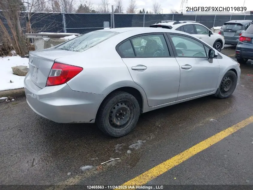 2HGFB2F9XCH019839 2012 Honda Civic