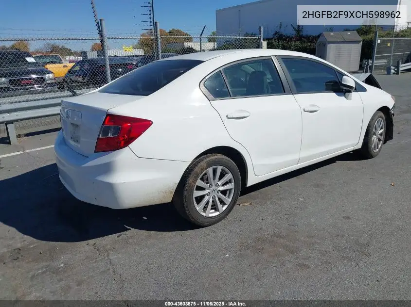 2HGFB2F9XCH598962 2012 Honda Civic Ex-L