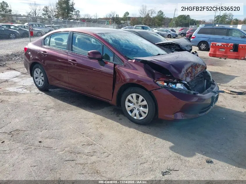 2HGFB2F52CH536520 2012 Honda Civic Lx
