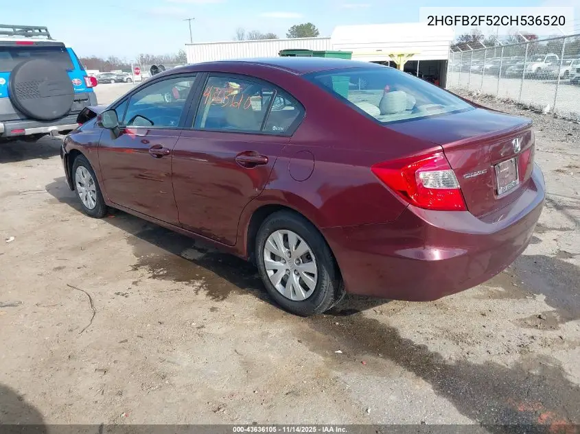 2HGFB2F52CH536520 2012 Honda Civic Lx