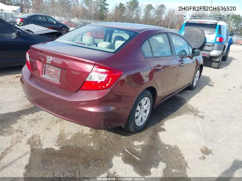 2HGFB2F52CH536520 2012 Honda Civic Lx