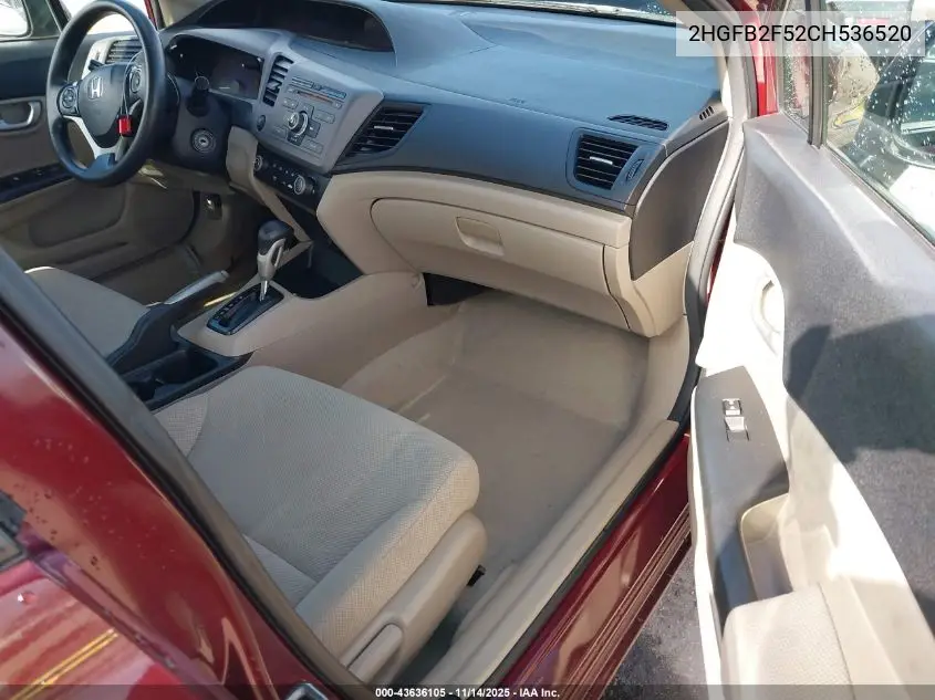 2HGFB2F52CH536520 2012 Honda Civic Lx