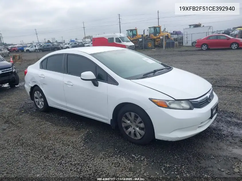 19XFB2F51CE392940 2012 Honda Civic Lx