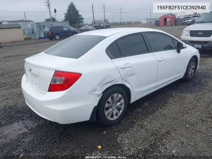 19XFB2F51CE392940 2012 Honda Civic Lx