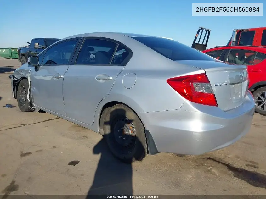 2HGFB2F56CH560884 2012 Honda Civic Lx
