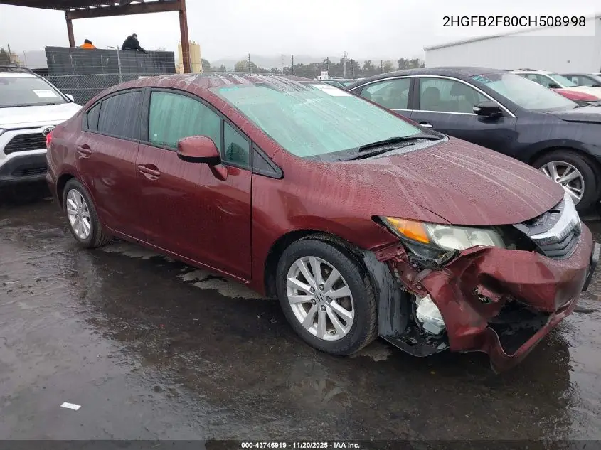 2HGFB2F80CH508998 2012 Honda Civic Ex