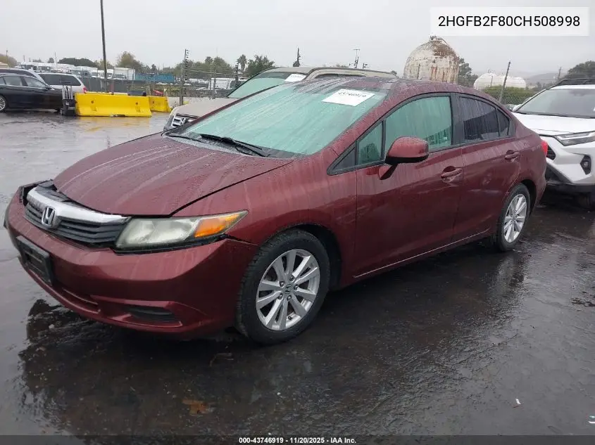 2HGFB2F80CH508998 2012 Honda Civic Ex