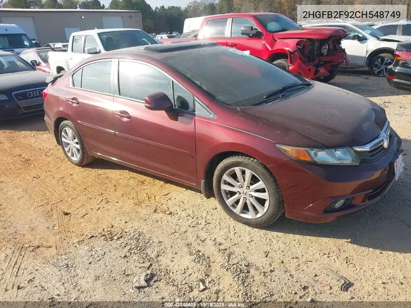 2HGFB2F92CH548749 2012 Honda Civic Ex-L