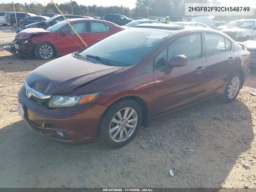 2HGFB2F92CH548749 2012 Honda Civic Ex-L
