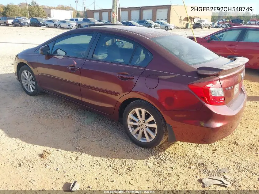 2HGFB2F92CH548749 2012 Honda Civic Ex-L