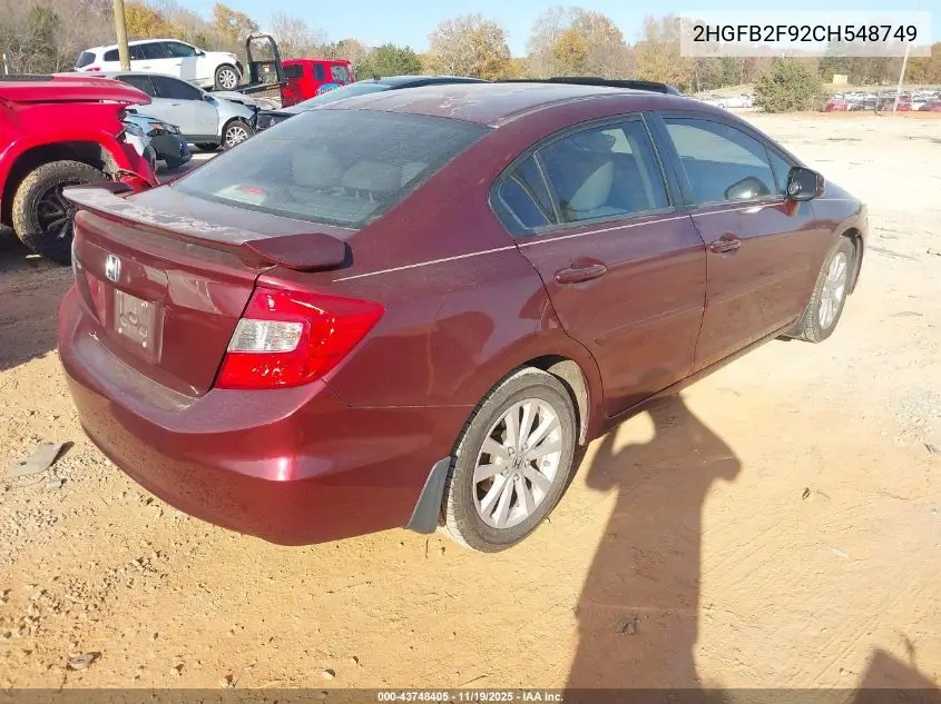2HGFB2F92CH548749 2012 Honda Civic Ex-L