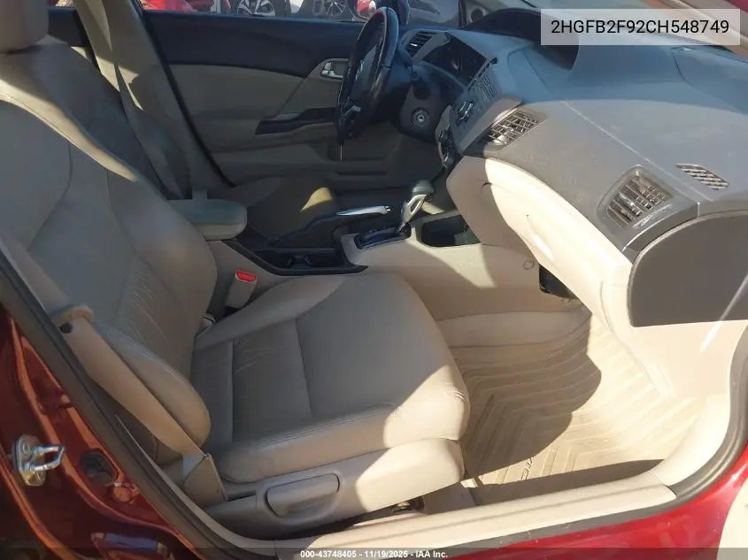 2HGFB2F92CH548749 2012 Honda Civic Ex-L