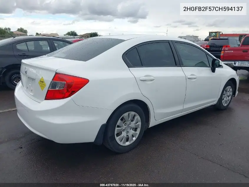 2HGFB2F57CH594137 2012 Honda Civic Lx