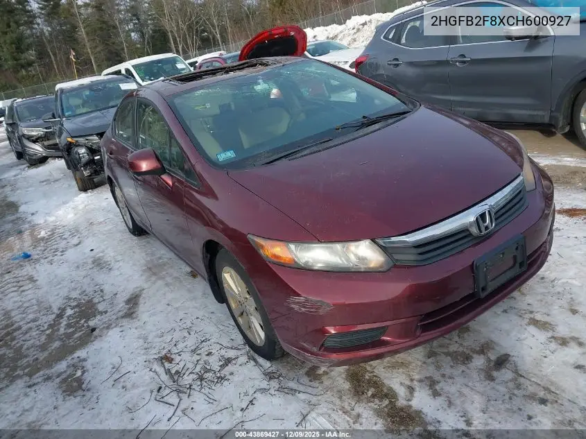 2HGFB2F8XCH600927 2012 Honda Civic Ex