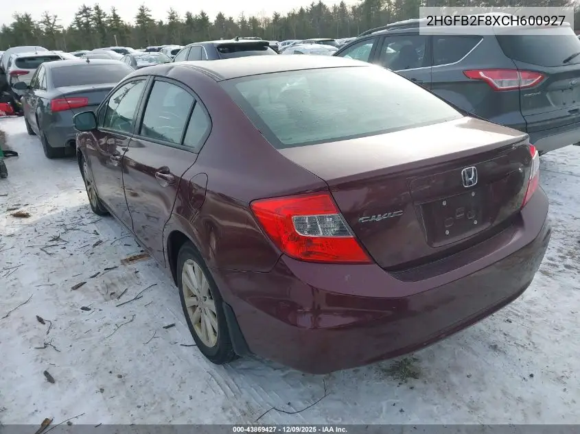 2HGFB2F8XCH600927 2012 Honda Civic Ex