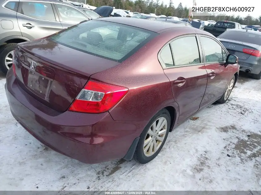 2HGFB2F8XCH600927 2012 Honda Civic Ex