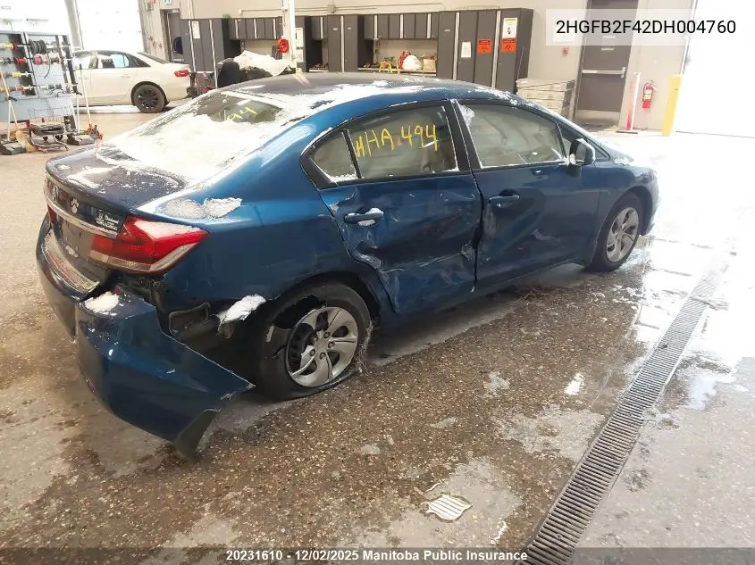 2HGFB2F42DH004760 2013 Honda Civic Lx