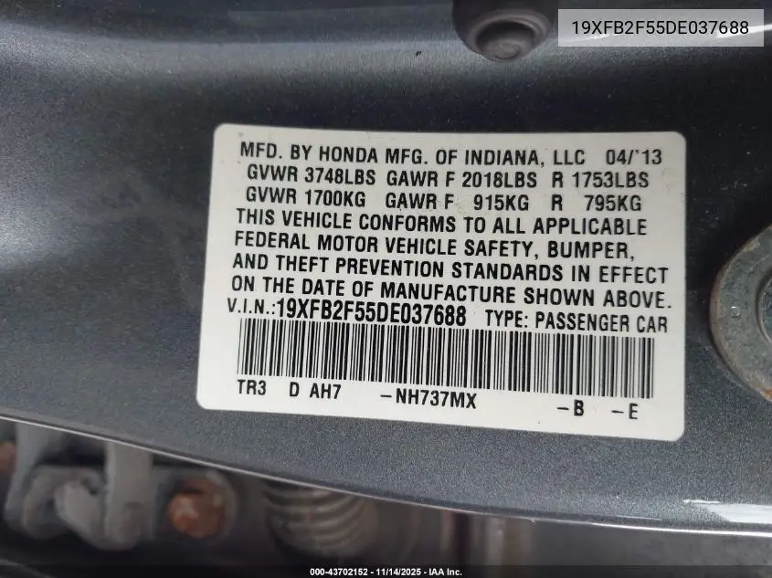 19XFB2F55DE037688 2013 Honda Civic Lx