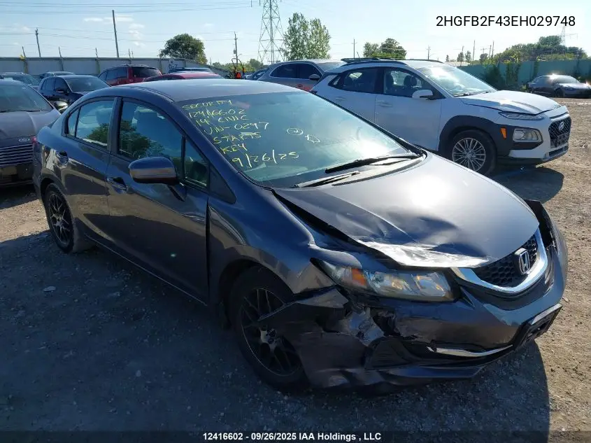 2HGFB2F43EH029748 2014 Honda Civic Lx