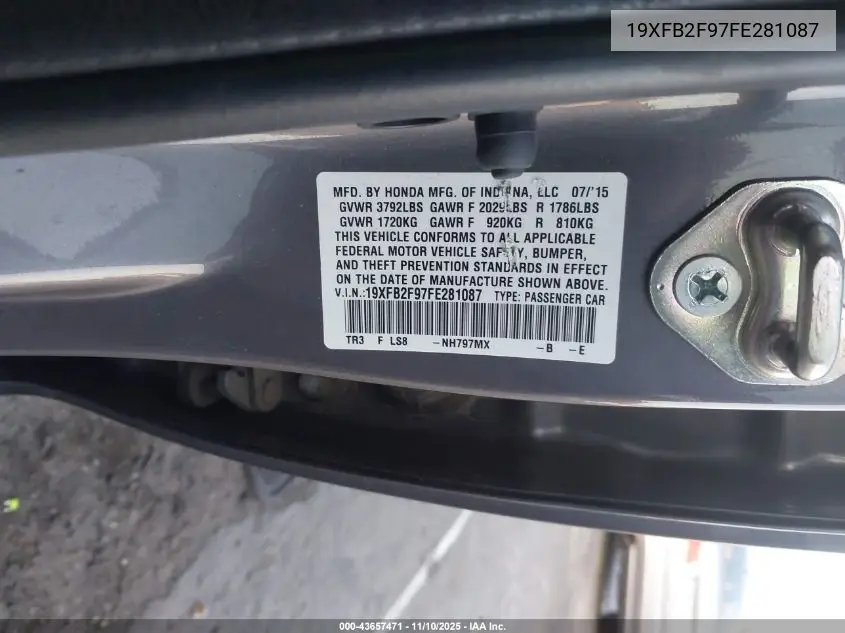 19XFB2F97FE281087 2015 Honda Civic Ex-L