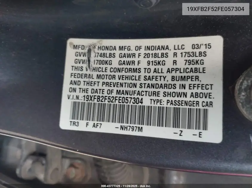 19XFB2F52FE057304 2015 Honda Civic Lx