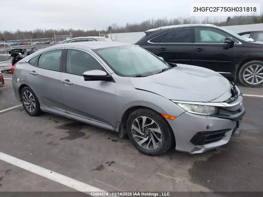 2HGFC2F75GH031818 2016 Honda Civic Ex