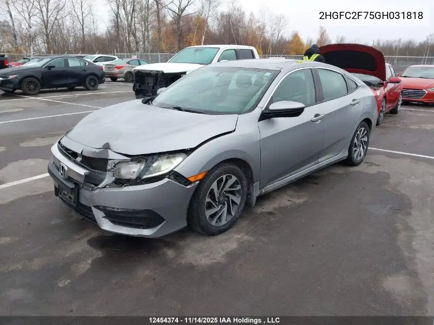 2HGFC2F75GH031818 2016 Honda Civic Ex