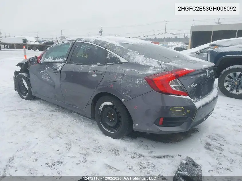 2HGFC2E53GH006092 2016 Honda Civic Lx