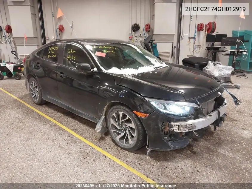 2HGFC2F74GH012919 2016 Honda Civic Ex