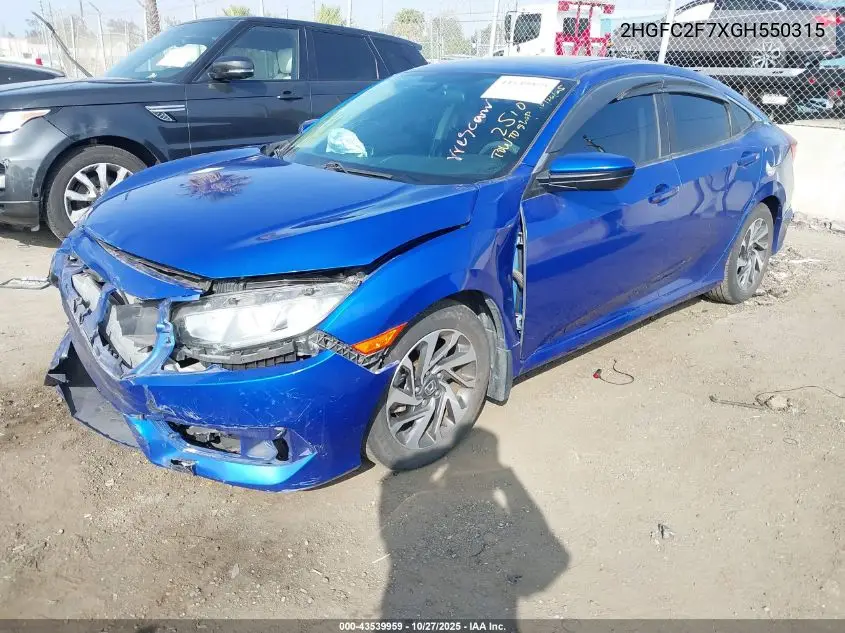 2HGFC2F7XGH550315 2016 Honda Civic Ex