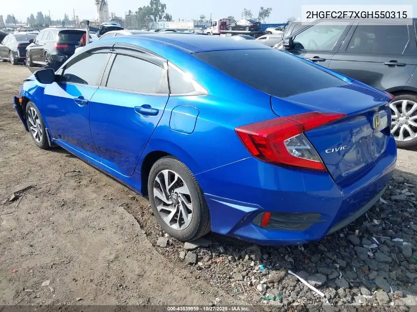 2HGFC2F7XGH550315 2016 Honda Civic Ex
