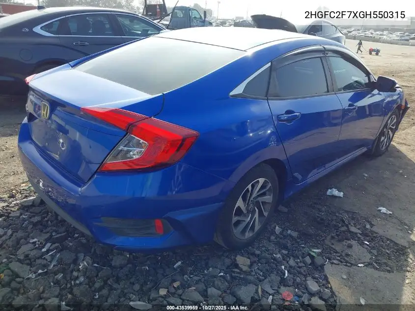 2HGFC2F7XGH550315 2016 Honda Civic Ex
