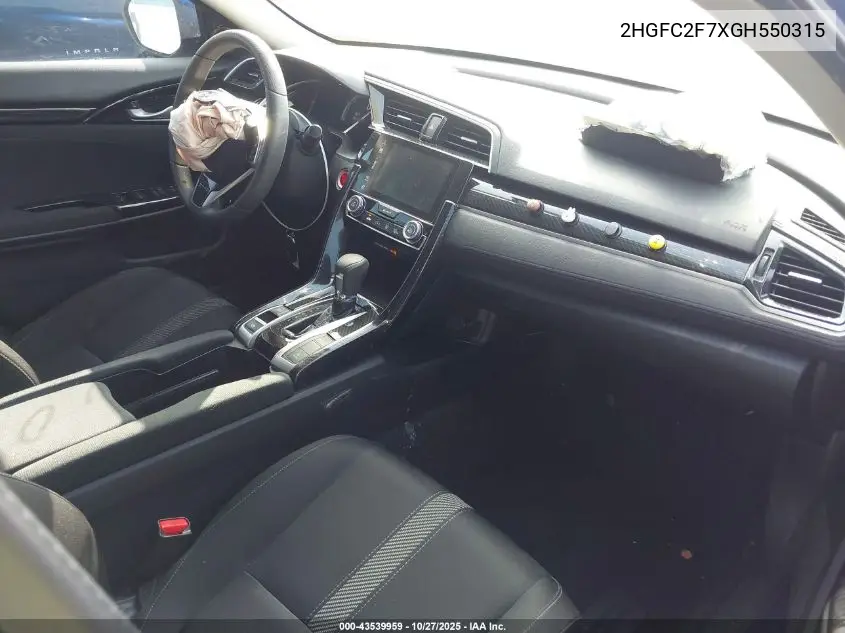 2HGFC2F7XGH550315 2016 Honda Civic Ex