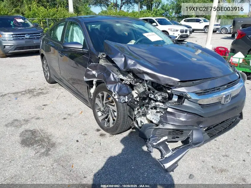 19XFC2F75GE003916 2016 Honda Civic Ex