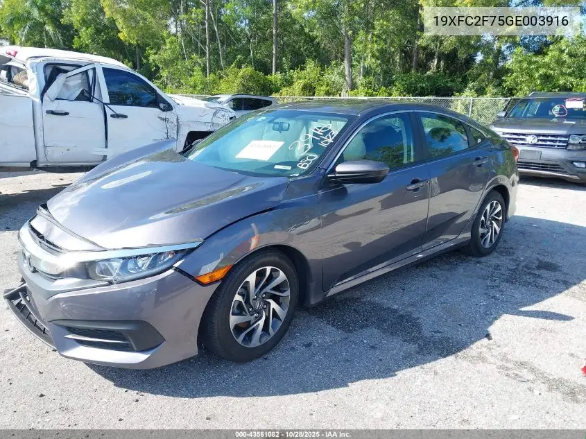 19XFC2F75GE003916 2016 Honda Civic Ex