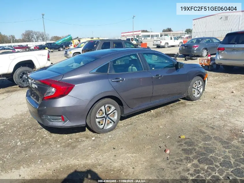 19XFC2F51GE060404 2016 Honda Civic Lx