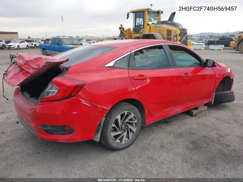 2HGFC2F74GH569457 2016 Honda Civic Ex