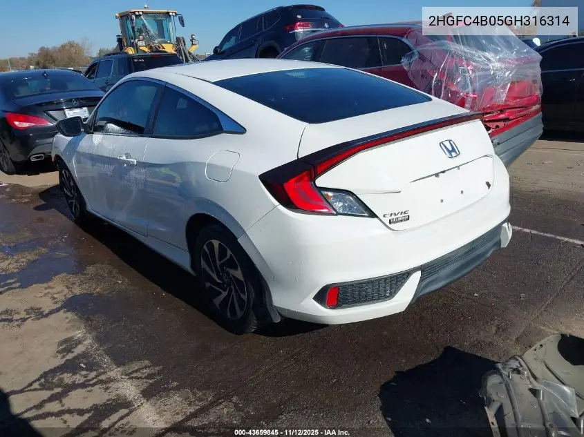 2HGFC4B05GH316314 2016 Honda Civic Lx-P