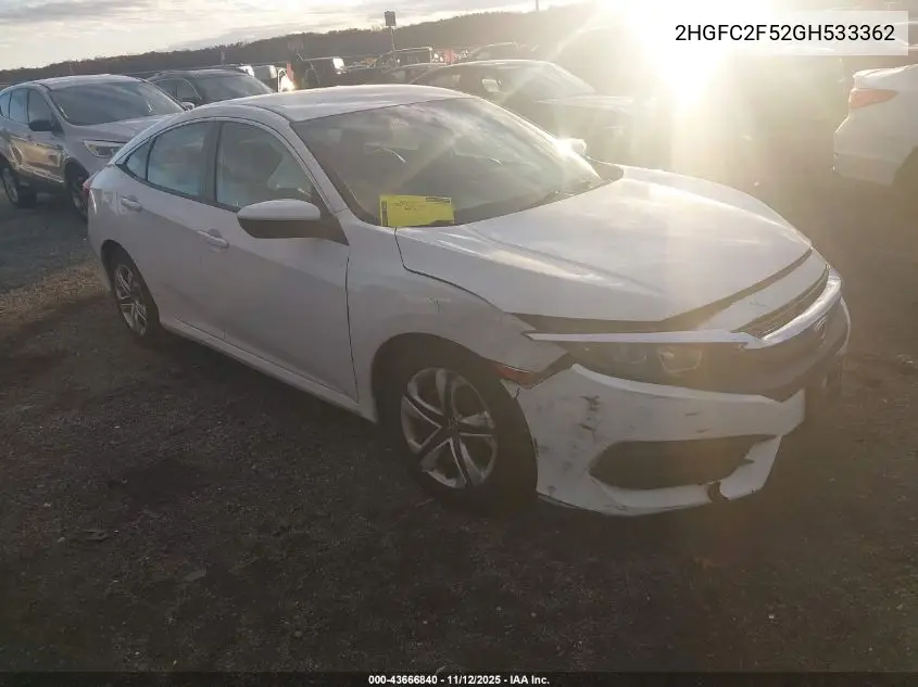 2HGFC2F52GH533362 2016 Honda Civic Lx