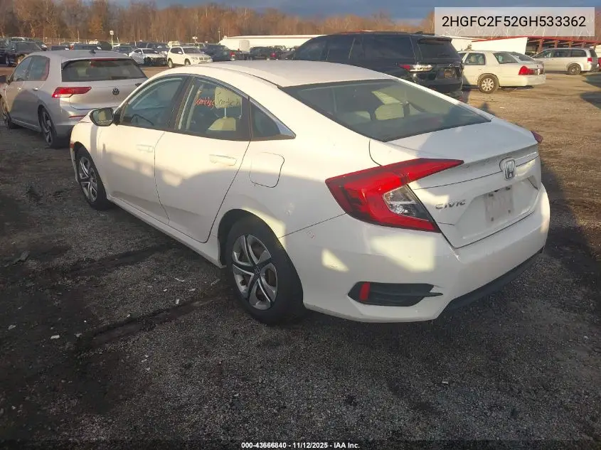 2HGFC2F52GH533362 2016 Honda Civic Lx