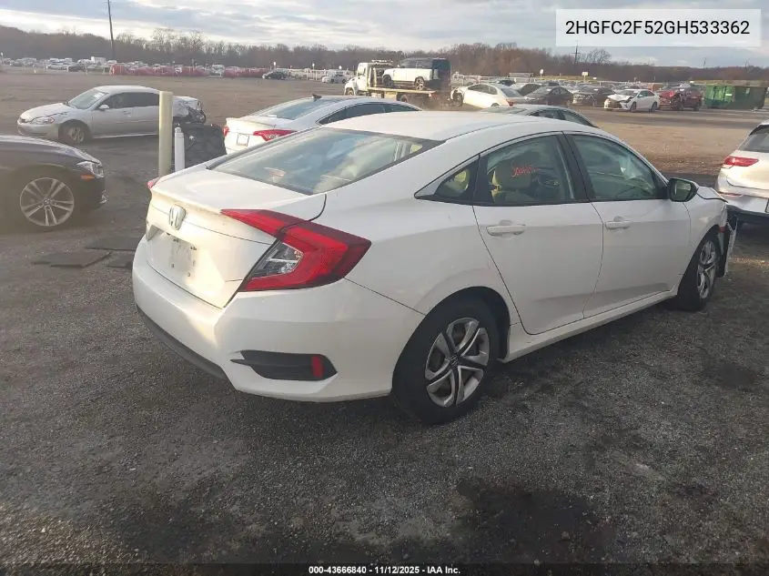 2HGFC2F52GH533362 2016 Honda Civic Lx