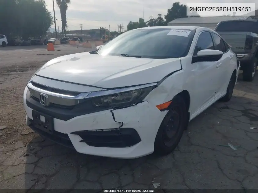 2HGFC2F58GH519451 2016 Honda Civic Lx