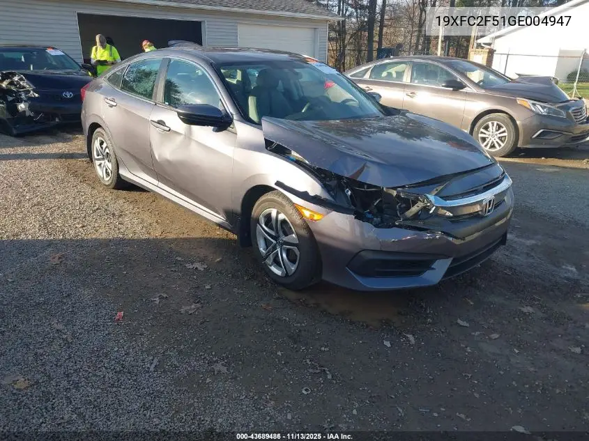 19XFC2F51GE004947 2016 Honda Civic Lx