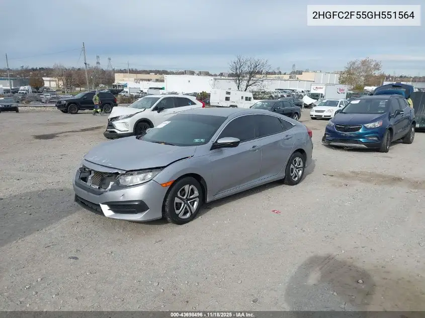 2HGFC2F55GH551564 2016 Honda Civic Lx