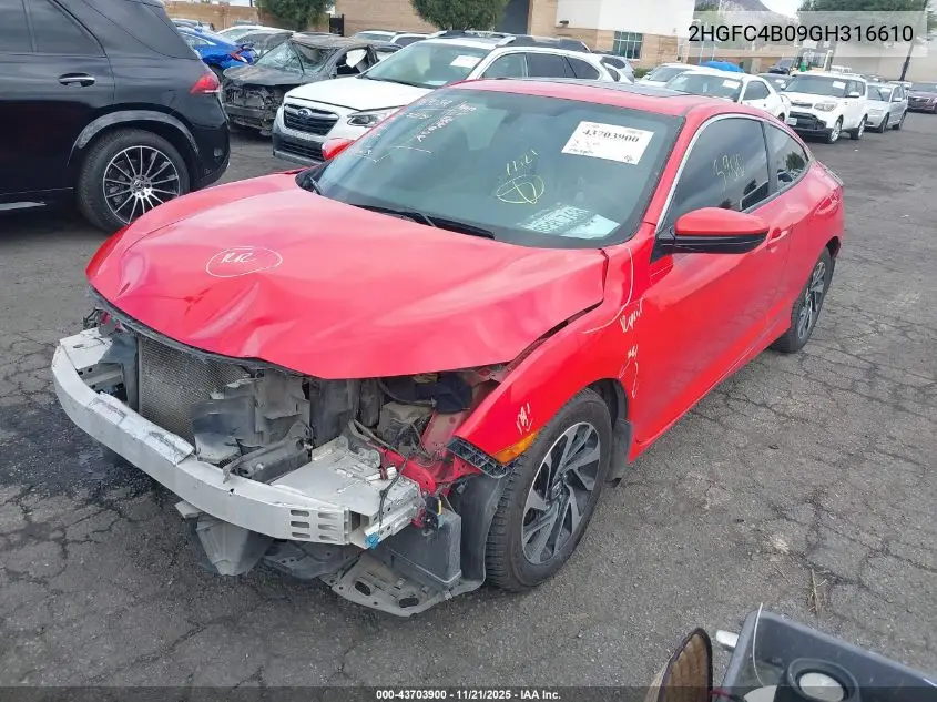 2HGFC4B09GH316610 2016 Honda Civic Lx-P
