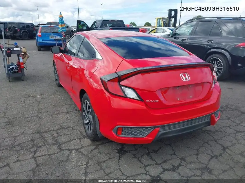 2HGFC4B09GH316610 2016 Honda Civic Lx-P