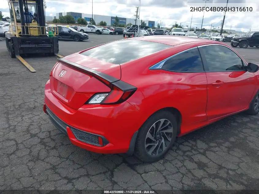 2HGFC4B09GH316610 2016 Honda Civic Lx-P