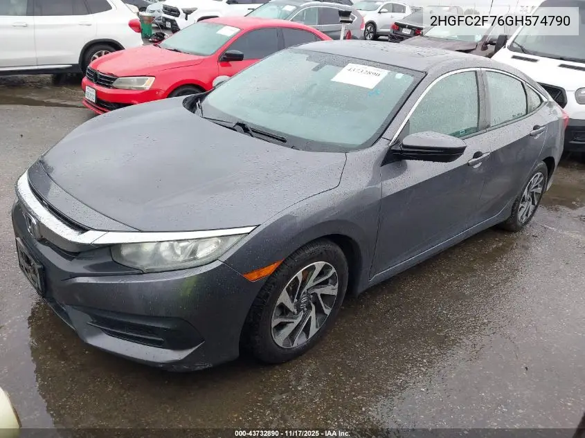 2HGFC2F76GH574790 2016 Honda Civic Ex
