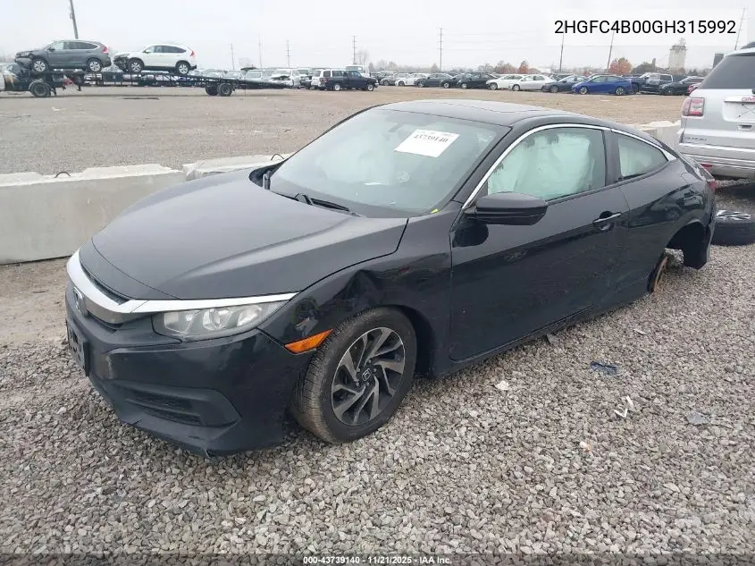 2HGFC4B00GH315992 2016 Honda Civic Lx-P
